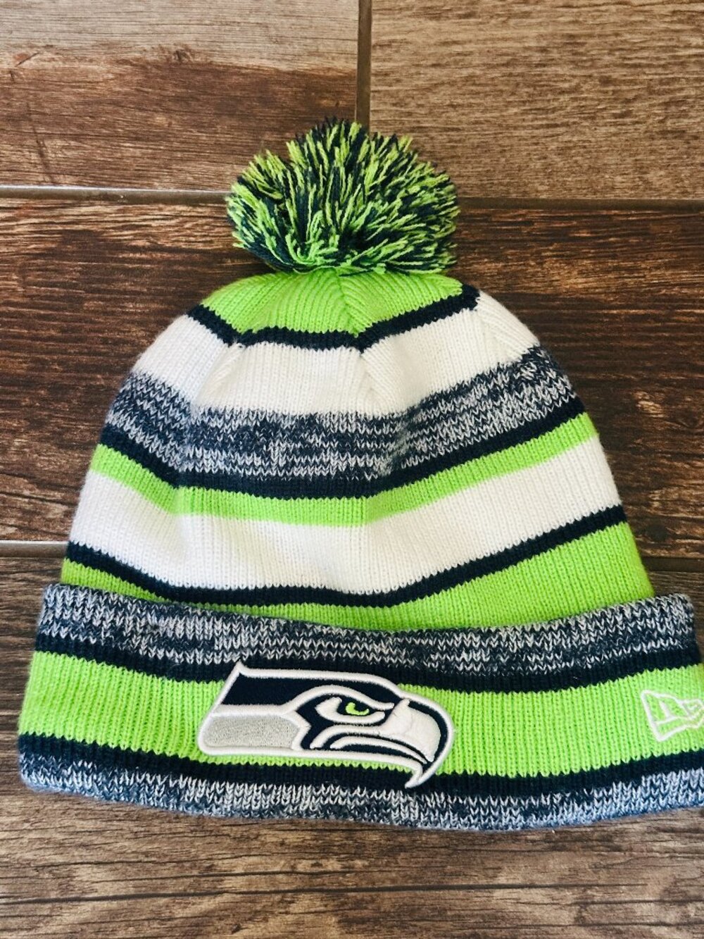 New Era Seattle Seahawks Winter Fleece Lined Pom Beanie Stocking Hat Cap NFL